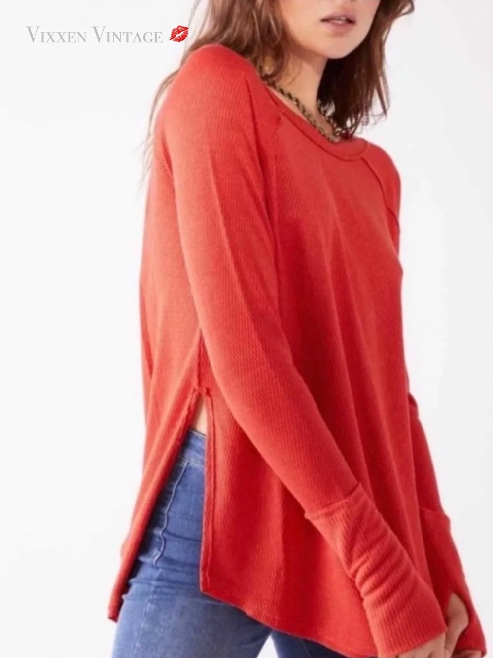 WE THE FREE WAFFLE KNIT 'SNOWY THERMAL LONG SLEEVE TOP' IN HEATWAVE
